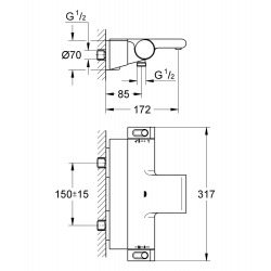 Set bain/douche mitigeur thermostatique + Douchette Stick 1 jet, support mural, flexible, Chrome (34467001-CUBESTICK)