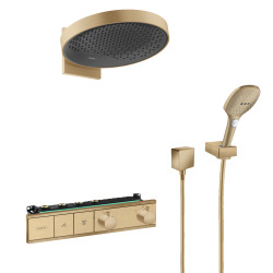 RainSelect Set de douche thermostatique haut de gamme, Douche de tête XXL 360, Douchette 3 jets, Bronze brossé