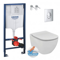 Pack WC Rapid SL GROHE + Cuvette Ideal Standard Tesi Aquablade + Plaque de commande Grohe Skate Chrome