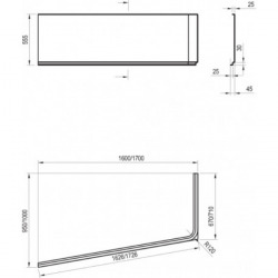 10° Tablier en acrylique blanc pour baignoire avec kit de montage, orientation droite, 170 cm (KitTablier10°Droite170)