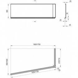 10° Tablier en acrylique pour baignoire 160 cm, avec kit de montage, orientation droite, Blanc (KitTablier10°Droite160)