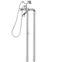 Ricordi Mélangeur pour baignoire + Douchette 150mm et support + Raccordement au sol pour robinet de baignoire, 2 pièces, Chrome