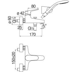 Mitigeur monocommande externe avec set de douche, finition chrome, (BS101110CR)