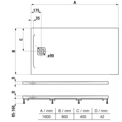 Pro Receveur de douche rectangulaire en gel coat Marbond 160x80cm, extra-plat, Blanc (H213958000000)