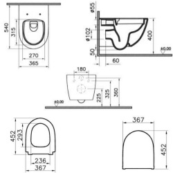 WC suspendu Vitra Sento SmoothFlush avec abattant, vidage arrière (7848-003-6147)