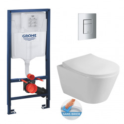 Pack WC Bâti support Rapid SL + WC sans bride Avva + Abattant softclose + Plaque chrome mat (RapidSL-Avva-5)