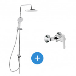 Set de douche avec mitigeur + Douchette 3 jets, barre avec curseur + Tête de douche XXL 254 mm intégrée, Chrome