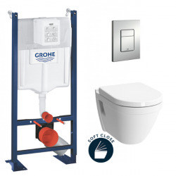 Pack WC Bâti Autoportant Rapid SL + WC suspendu Vitra S50 + Abattant softclose + Plaque chrome (ProjectS50Softclose-5)