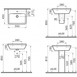 Integra Lavabo suspendu 55x45 cm avec trou pour robinetterie au milieu, Blanc (7049-003-0001)