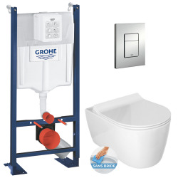 / Idevit Pack WC Rapid SL autoportant + WC sans bride Alfa avec fixations invisibles + Abattant softclose + Plaque chrome mat