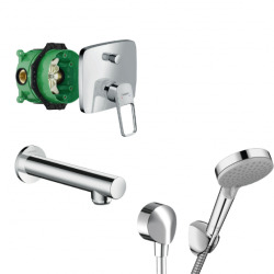 Logis Loop Set de douche de encastré avec mitigeur monocommande, douchette 2 jets, flexible 160cm et bec déverseur mural, Chrome