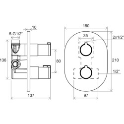 Chrome Mitigeur bain/douche thermostatique à encastrer avec corps encastré, Chrome (X070094)