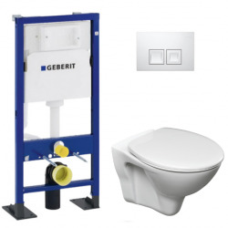 Pack Autoportant Bâti-support Duofix + WC suspendu Cersanit avec Abattant + Plaque blanche (S-LineProGebATP-1)