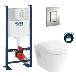 Pack WC Bâti Autoportant Rapid SL + WC suspendu Integra + Abattant softclose + Plaque chrome mat (ProjectIntegra-5)