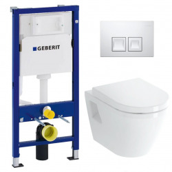 Pack Bâti-support Duofix 112cm + WC sans bride Integra + Abattant softclose + Plaque blanche (IntegraRimlessGeb1)