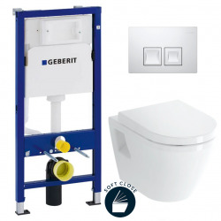 Pack WC Bâti-support Duofix UP100 + WC suspendu Vitra Integra + Abattant softclose + Plaque blanche (IntegraGeb1)