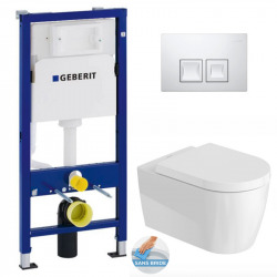 Pack WC Bâti-support Duofix + WC sans bride Starck avec fixations invisibles + Abattant frein de chute + Plaque Blanche