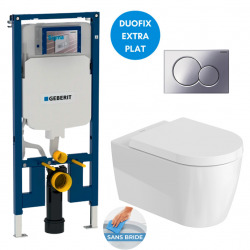 Pack WC Bâti-support extra-plat UP720 + WC sans bride Starck avec Fixations invisibles + Abattant softclose + Plaque blanche