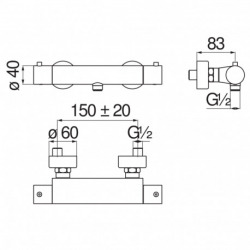 Tago Set Mitigeur thermostatique + Douchette 3 jets + Barre de douche réglable max 66cm + Porte savon amovible, Chrome