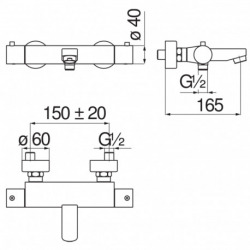 Tago Set Mitigeur thermostatique + Douchette 3 jets + Barre de douche réglable max 66cm + Porte savon amovible, Chrome