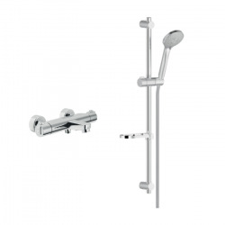 Tyko Set Mitigeur thermostatique + Douchette 3 jets + Barre de douche réglable max 66cm + Porte savon amovible, Chrome