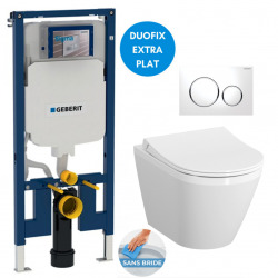 Pack WC Bâti-support UP720 extra-plat + WC sans bride Integra + Abattant frein de chute + Plaque blanche (SLIM-IntegraRimless-B)