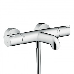 Ecostat Set Mitigeur Thermostatique bain/douche + Douchette à main XXL 105mm 3 jets, flexible douche 125cm, barre 65cm, Chrome