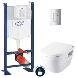 Pack WC Bâti-autoportant Rapid SL + WC suspendu SM10 + Abattant softclose + Plaque chrome mat  (ProjectSM10-5)