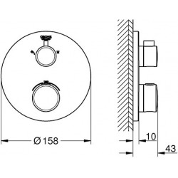 Grohtherm Set de douche encastré avec mitigeur thermostatique, douche de tête 260mm 3 jets + Douchette 2 jets, Chrome