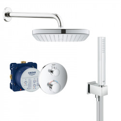 Grohtherm Set de douche encastré avec mitigeur thermostatique, douche de tête 250mm + Douchette avec support mural, Chrome