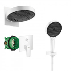 Metropol Set de douche encastré avec mitigeur thermostatique, Douche de tête 250mm 3 jets + Douchette 3 jets, Blanc mat