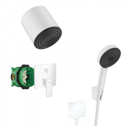 Metropol Set de douche encastré avec Mitigeur thermostatique + Douche de tête orientable XXL 250mm + Douchette 3 jets, Blanc mat