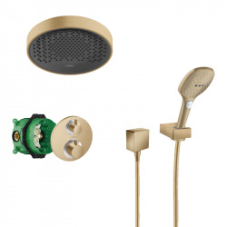 Ecostat S Set de douche encastré thermostatique haut de gamme, Douche de tête 250mm, Douchette 3 jets, Bronze brossé