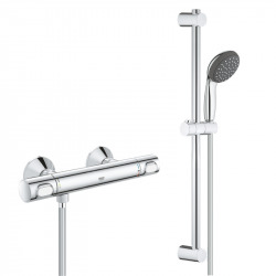 Grohe Precision Flow Set de Mitigeur de douche thermostatique + Douchette, Barre de douche 600mm, Flexible 1750mm, Chrome