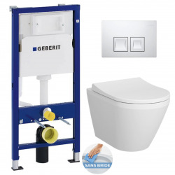 Pack Bâti-support Duofix 112cm + WC sans bride Integra + Abattant softclose + Plaque blanche (IntegraRimlessGeb1)