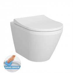 Pack WC Bâti support en verre trempé/aluminium brossé avec plaque intégrée, Noir + WC sans bride Integra + Abattant softclose