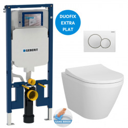 Pack WC Bâti-support UP720 extra-plat + WC sans bride Integra + Abattant frein de chute + Plaque blanche (SLIM-IntegraRimless-B)