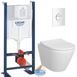 Pack WC Bâti Autoportant Rapid SL + WC sans bride Integra + Abattant softclose + Plaque blanc alpin (ProjectIntegraRimless-6)