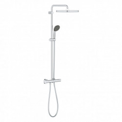 Receveur Satalek 120x80cm, Blanc + Porte de douche 120cm + Set de douche Grohe avec Mitigeur thermostatique, douchette 2 jets