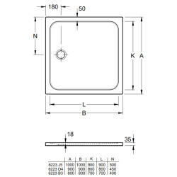 Lifetime Plus Receveur de douche carré  800 x 800 x 35 mm, Antidérapante,  Blanc