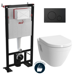 Pack WC Bâti autoportant + WC suspendu VITRA S50 + Abattant avec frein de chute + Plaque blanche (AlcaS50-M271)