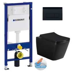 Pack WC bâti-support Duofix + WC sans bride Infinitio + Abattant frein de chute + Plaque Delta 51 , Noir mat