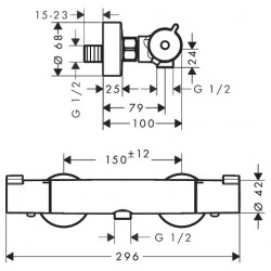 Ecostat Set Mitigeur thermostatique douche + Douchette à main XXL 105mm 3 jets + Flexible de douche 125cm, support mural, Chrome