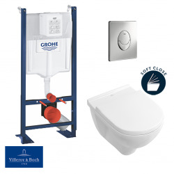 Pack WC Rapid SL autoportant + cuvette Villeroy&Boch O.Novo + plaque Skate Air chrome (ProjectO.Novo-2)