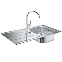 Ensemble évier K200 et mitigeur BauEdge, inox brossé / chrome (31562SD1)