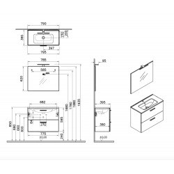 Meuble pour salle de bain avec miroir lavabo et éclairage Led Vitra Mia 79x61x39,5 cm, blanc brillant (MIASET80B)