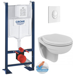 Pack WC Bâti autoportant avec Cuvette Porcher Eurovit rimless + Abattant softclose + Plaque chromée (ProjectPorcher-2)