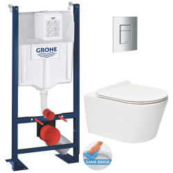 Pack WC Bâti autoportant + WC sans bride SAT + Abattant softclose + Plaque chrome (ProjectSATrimless-5)