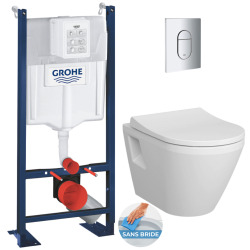 Pack WC Bâti Autoportant Rapid SL + WC sans bride Integra + Abattant softclose + Plaque chrome (ProjectIntegraRimless2.0-5)