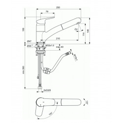 Giovo S Mitigeur pour évier, bec bas + Douchette extractible, fixation rapide EASY-FIX (BC465AA)